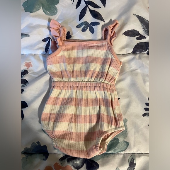Chick pea summer romper, 0-3 months, pink and white striped - Picture 2 of 3